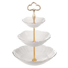 Этажерка для фруктов Thun1794 3-х ярусная с одним салатником декор деколь, отводка платина