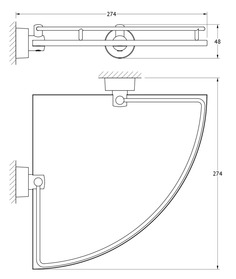 Полка угловая с держателями 28 cm (матовое стекло; хром) (FBS) 012