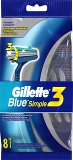 Одноразовые мужские бритвы Gillette Blue3 Simple, с 3 лезвиями, 8, фиксированная головка