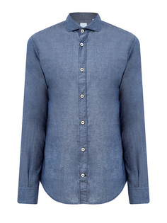 Рубашка из хлопковой ткани шамбре с контрастной прострочкой Eleventy
