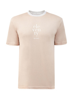 Хлопковая футболка с минималистичным принтом и окантовкой Eleventy