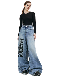 Широкие джинсы с принтом Made on earth Vetements