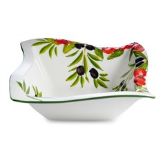 Салатник квадратный с изгибом Edelweiss Томаты и Оливки, 25х25 см