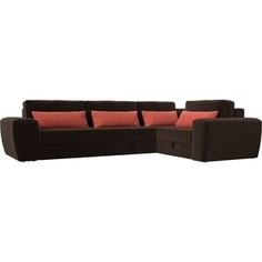 Лига Диванов Угловой диван Лига-008 Long правый микровельвет коричневый/коралловый 118762