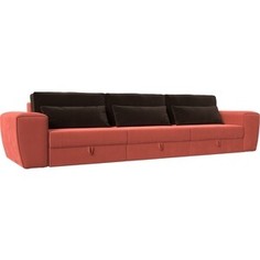 Лига Диванов Прямой диван Лига-008 Long микровельвет коралловый/коричневый