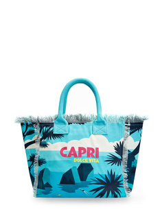 Пляжная сумка из хлопка с бахромой и принтом Capri MC2 Saint Barth