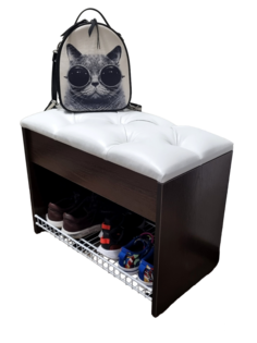 Обувница с сиденьем Puffsib, венге/белая экокожа, 61х32х48 см