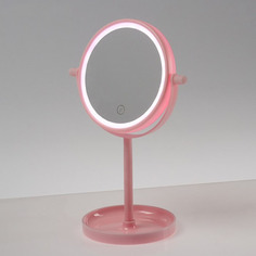 Зеркало LuazON KZ-04, подсветка, настольное, 4хААА, сенсорная кнопка розовый