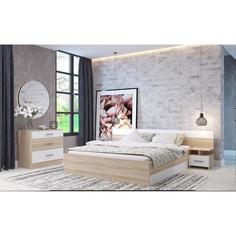 Спальня Леси, кровать 1600, тумбы 2 шт, комод, Дуб сонома/Белый No Brand