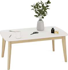 Журнальный стол Калгари белый матовый/дуб натуральный светлый 100x58x46 ВоБаза