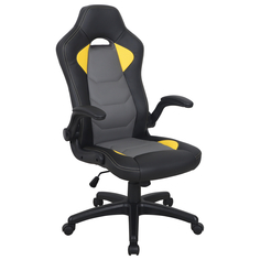 Кресло компьютерное BRABIX "Skill GM-005", откидные подлокотники, экокожа, черное/желтое, No Brand