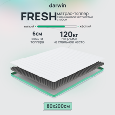 Матрас-топпер беспружинный Darwin Fresh 80х200, 6 см высота, белый