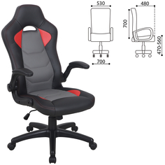 Кресло компьютерное BRABIX "Skill GM-005", откидные подлокотники, экокожа, черное/красное, No Brand