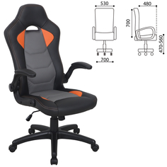 Кресло компьютерное BRABIX "Skill GM-005", откидные подлокотники, экокожа, черное/оранжево No Brand