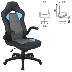 Кресло компьютерное BRABIX "Skill GM-005", откидные подлокотники, экокожа, черное/голубое, No Brand