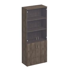 Шкаф для документов со стеклом Юнитекс Комфорт 80*38*200, дуб шамони тёмный