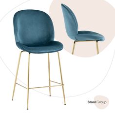 Стул полубарный Турин со спинкой, велюр маренго, золотые ножки Stool Group