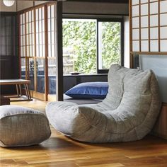 Бескаркасное кресло с оттоманкой Ambient Lounge - Acoustic Lounge - Eco Weave (бежевый)