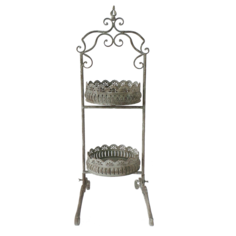 Этажерка металлическая 2-х ярусная для цветов декоративная, белая патина Grand Jardin