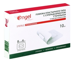 Повязка пластырного типа ANGEL с суперадсорбентом, стерильная, 8 x 6 см, 10 шт