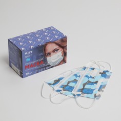 Маска медицинская Latio синий камуфляж, 2 фиксатора формы, 50 шт картонный блок No Brand