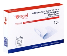 Повязка пластырного типа ANGEL бактерицидная, стерильная, 8 x 6 см, 10 шт