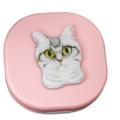 Контейнер для линз Purebred Cat розовый, серый No Brand