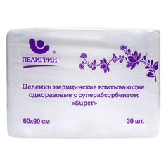 Пеленки впитывающие Пелигрин 60х90 Super с суперабсорб.30 шт. М60х90/30SS No Brand