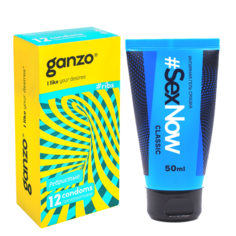 Презервативы Ganzo #Ribs 12 шт. + Гель-лубрикант #SexNow Classic 50 мл