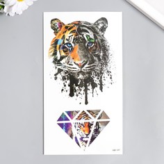 Татуировка на тело цветная Тигр - геометрия 11,5х21 см No Brand