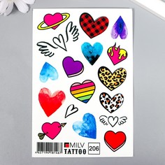 Татуировка на тело MilvTattoo Разные сердечки 10х15 см