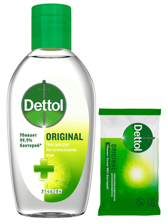 Набор Антибактериальный Dettol Гель для рук 50 мл Салфетки влажные 60 шт упак