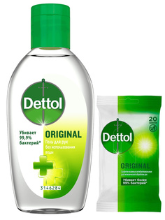 Набор Антибактериальный Dettol Гель для рук 50 мл Салфетки влажные 20 шт упак