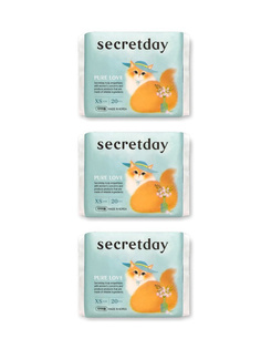 Ежедневные прокладки SECRET DAY PURE LOVE размер XS, 3 уп. по 20 шт.