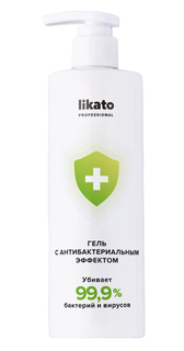 Гель LIKATO с антибактериальным эффектом, белый флакон и черный диск-топ, 400 мл