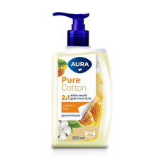 Крем-мыло Aura Pure Cotton 2 в 1, для рук и тела, увлажняющее, хлопок и мёд, 300 мл
