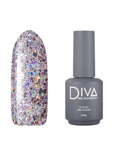 Гель лак для ногтей с блестками Diva Nail Technology плотный светлый сиреневый 15 мл