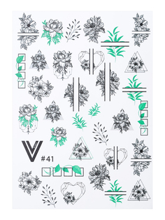 Слайдеры для ногтей Vogue Nails водные наклейки, цветы сердечки веточки листья геометрия