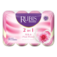 Туалетное мыло твердое Rubis очищающее для рук Молочко и розовый цветок 90 г х 4 шт
