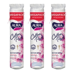 Ватные диски AURA 150 шт. х 3 уп.