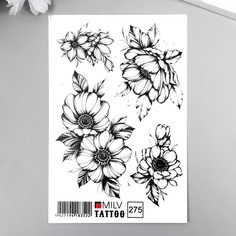 Татуировка на тело MilvTattoo Цветы ч/б 10х15 см