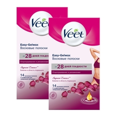 Комплект Восковые полоски Veet бархатная роза Easy Gel-wax 14 шт уп х 2 шт