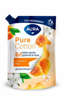 Крем-мыло Aura Pure Cotton 2в1 для рук и тела Хлопок и мёд 450 мл 3шт