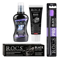 Набор отбеливающий R.O.C.S. BLACK EDITION Зуб. паста 74гр+зуб. щетка мягкая+ополаскиватель