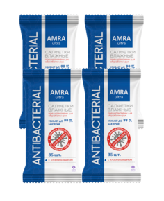 Влажные салфетки Amra антибактериальные 35шт 4 упаковок