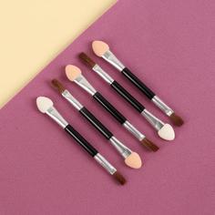 Набор аппликаторов для теней, с кистью, двусторонние, 8 см, 5 шт, цвет чёрный/серебристый Queen Fair