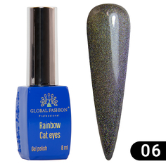 Магнитный гель-лак Global Fashion Кошачий глаз призма №06 Rainbow Laser cat eyes, 8 мл