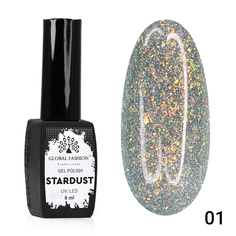 Светоотражающий блестящий гель-лак 01 с фольгой Global Fashion Stardust 8 мл