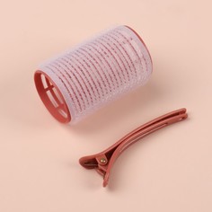 Бигуди для чёлки, с зажимом, d = 3,5 см, 6,2 см, цвет розовый/бежевый Queen Fair