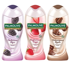 Набор Крем-гелей для душа Palmolive Гурмэ Ежевичн. Мусс+Клубничн. Смузи+Шоколадн. Вуаль